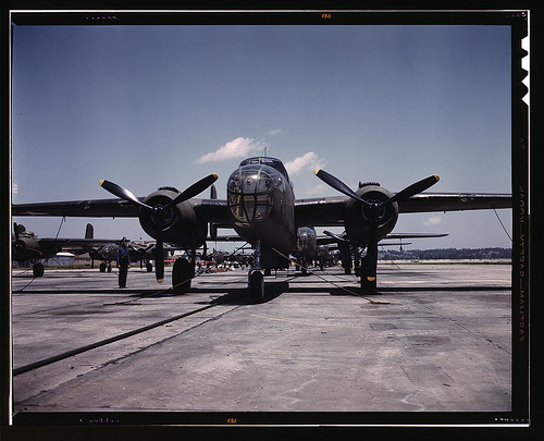 Warbird picture - B-25 bombers lined up at North American Aviation, Incorporated, almost ready for their first test flight, Kansas City, Kansas
