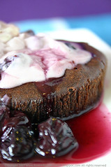 Soft Centred Chocolate Tortini with Port and Blueberry Sauce