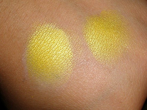 Ben Nye - Sun Yellow Swatch On the left Sun Yellow with a white base and on