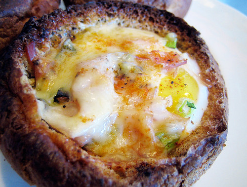 savory baked eggs in a bun