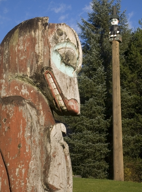 old and new totems, Saxman, Alaska