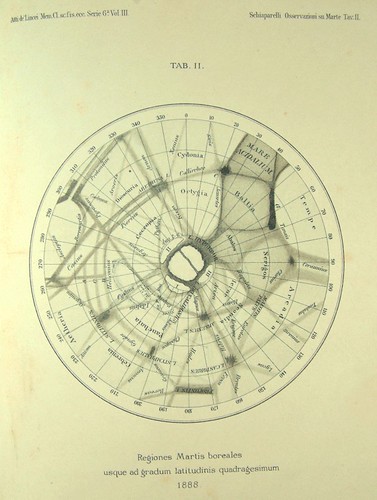 L'emisfero boreale di Marte fino al quarantesino grado di latitudine, 1888 Giovanni Schiaparelli