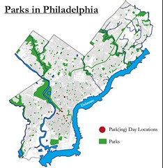 A Map of Green Spaces in Philadelphia and Parking Day 2008 Sites