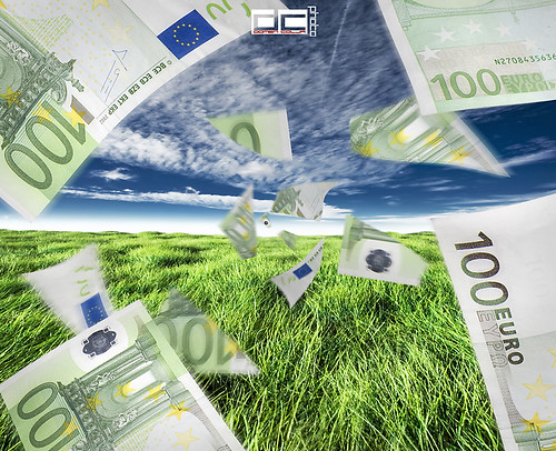 Bank currency integrated into background images for dramatic photo effect