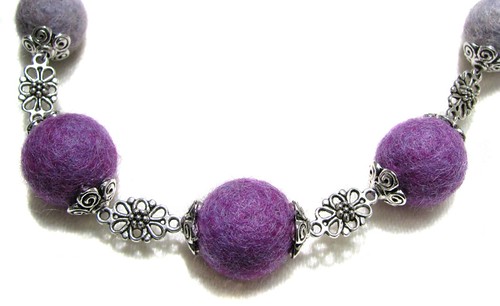 Fancy Purple Felt Bead Necklace :: Close Up