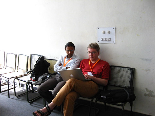 Rahul and Andreas discussing Indic and Scribus