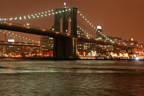Brooklyn Bridge by night from Pier 17