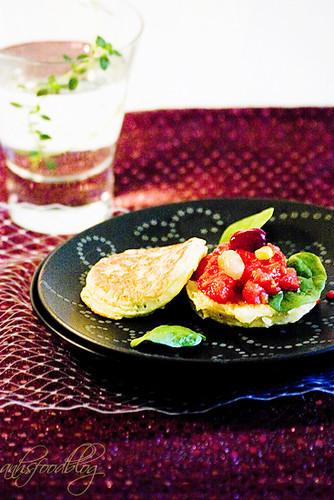 Corn Pancake with Slow-baked Tomatoes and Salted Grapes