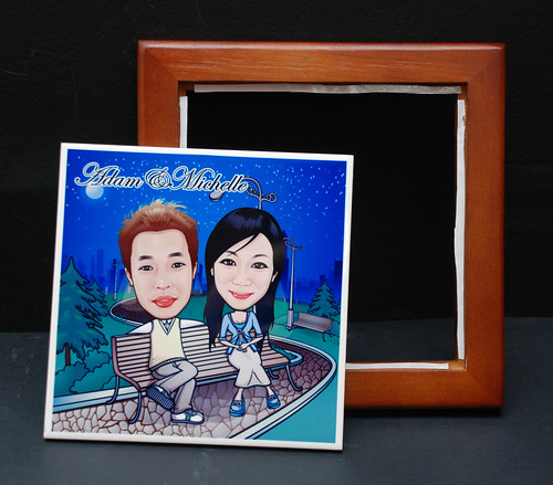 caricatures on ceramic tile with frame 4