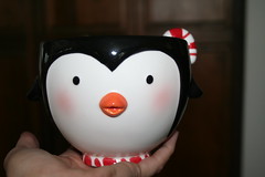 penguin bowl with candy cane spoon