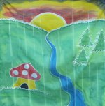 *Night Falling on Gnome Home* 35x35 Handpainted Silk Playscape