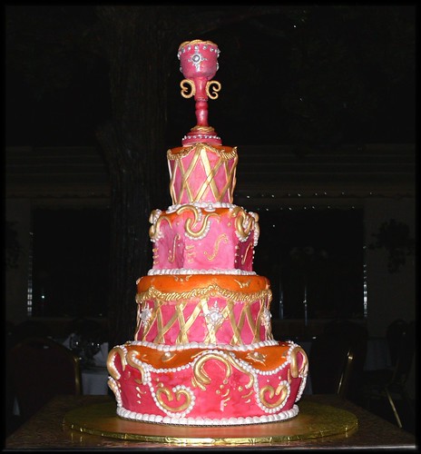 The name of the cake is tango The intense pink orange and gold colors 