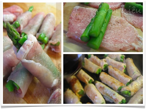 Asparagus wrapped with pork in teriyaki sauce
