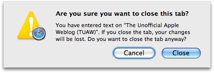 Safari 3 warning when you've entered text in a form