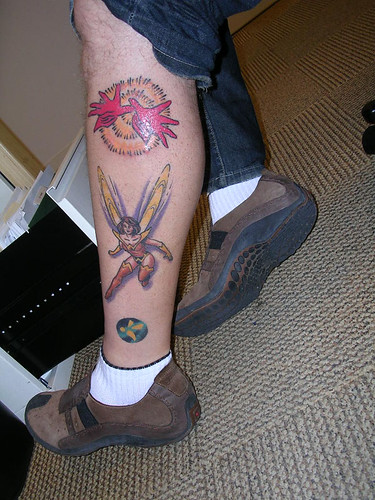superhero tattoos. Superhero tattoos. The Wasp, The Scarlet Witch (hands), Yellowjacket (symbol