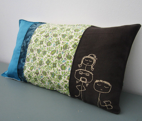Family doodle embroidery pillow