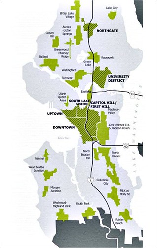 designated urban centers & villages (by: City of Seattle, Comprehensive Plan)