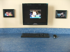 Closeup of Youth Internet Cafe monitor and desktop.