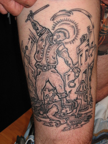 Archangel michael tattoo St. Michael Tattoo Linework Side piece tattoo of