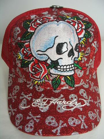 Ed Hardy Skull Rose Red Hat