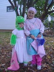 A catepillar dressed up as a princess and Cinderella before the fairy Godmother came