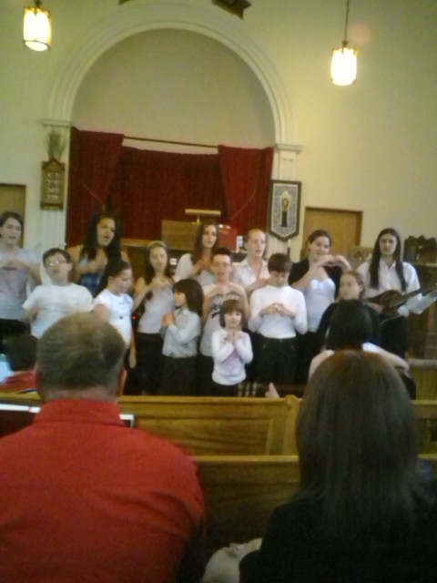 Both my girls are up there singing for music night at the church.
