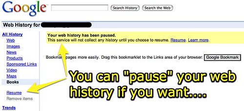 Pausing Google Web History