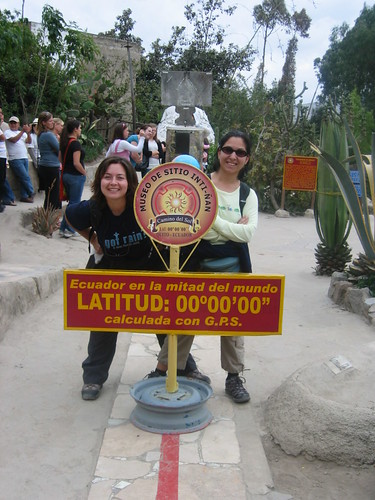 At the equator line!!! We weigh one kg less!!!