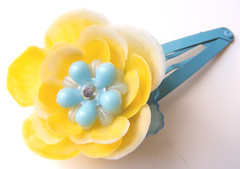 Yellow and Blue Vintage Flowers Barrette