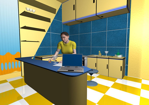 Graphic showing Animated Character in Kitchen