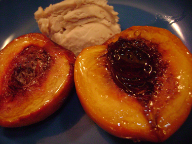 baked peaches with ginger with fig gelato