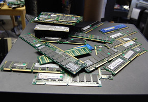Dismantled computer parts.