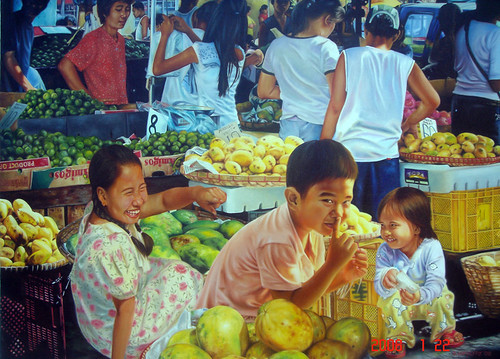 MARKET SCENE PAINTING street vendor boy girl   Philippines Pinoy Filipino Pilipino Buhay  people pictures photos life Philippinen    special espesyal palengke  
