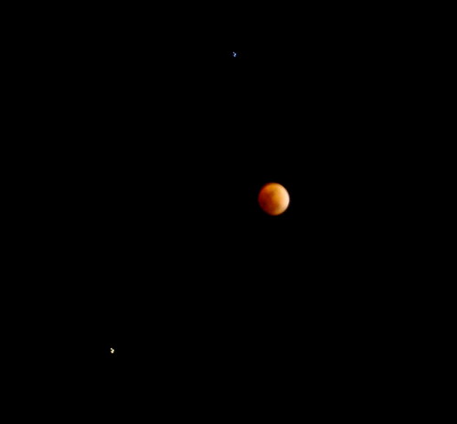 Eclipsed Moon with Regulus and Saturn