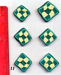 Set of 6 Square Green Checker Buttons