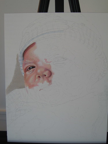 In progress scan of colored pencil drawing entitled Emre.