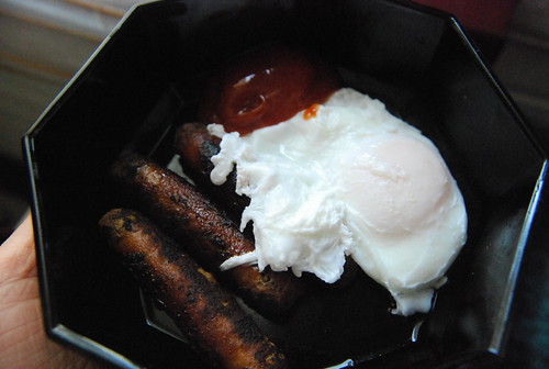 Poached eggs and chicken sausage