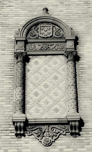 This is a detail from the Spanish Renaissance architecture of Cooley High School. The architects were the firm of Donaldson and Meier