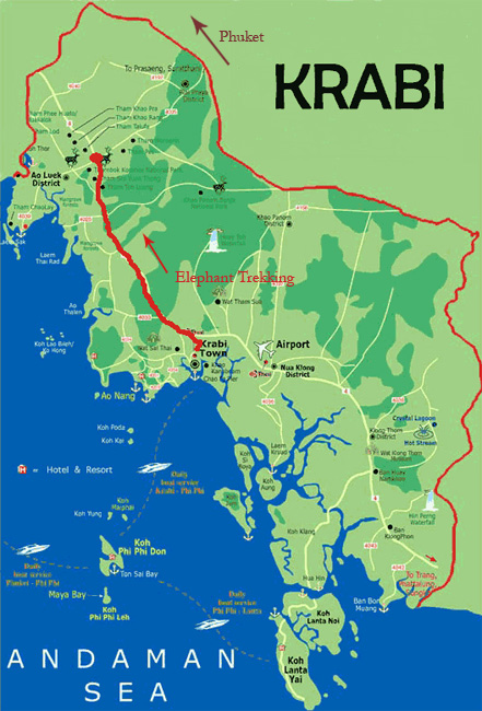 krabi elephant trekking map