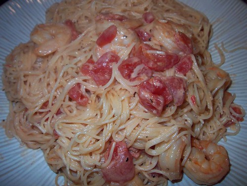 shrimp capellini with tomato cream sauce
