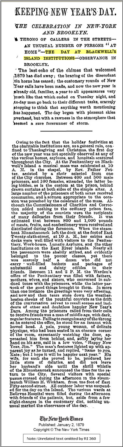 NYT - 1879 Jan 2 - New Years on Blackwell Island