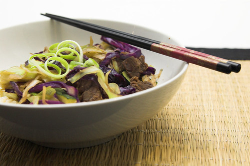 Stir fried beef and cabbage with szechuan pepper