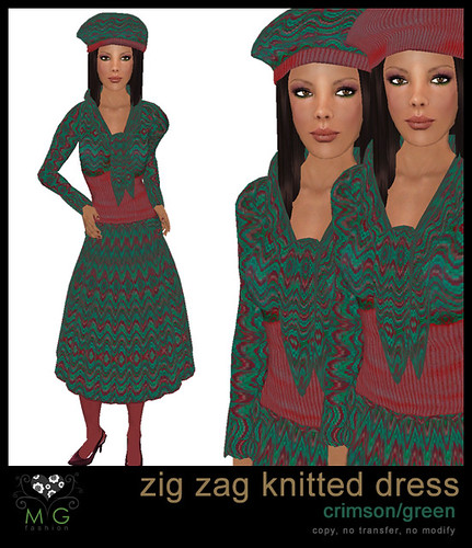 [MG fashion] Zig zag knitted dress (crimson/green)