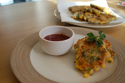 Sweet corn fritters with sweet chilli sauce