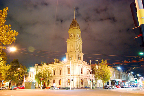 North Melbourne Town Hall, by night