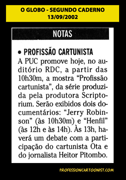 "Profissão Cartunista" - O Globo - 13/09/2002