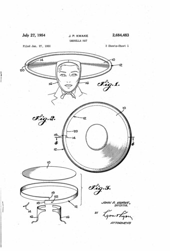 Design patent for an umbrella hat.