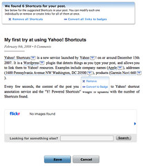 The Yahoo! Shortcuts WordPress post reviewing page