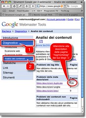 Analisi dei contenuti < Google Webmaster Tools
