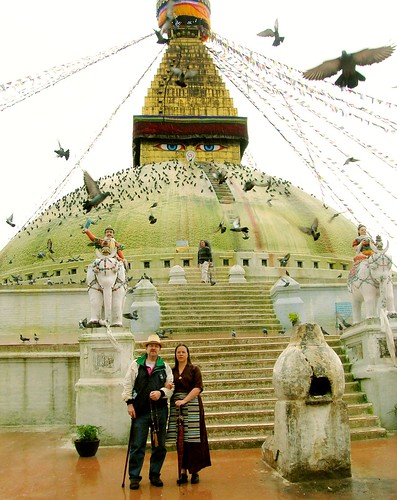 Friends at Wish Fulfilling Stupa, next to Sur offering furnance, Boudha, Kathmandu, Nepal by Wonderlane